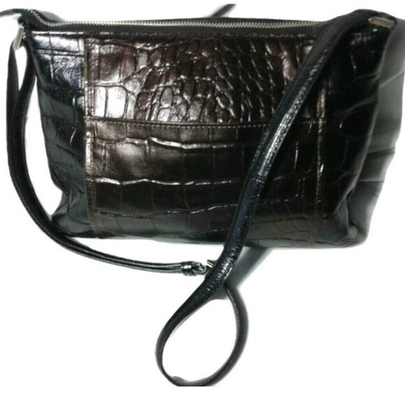 Vintage Brighton Shoulder Bag Classic Flap Handbag Croco Embossed Accents - Picture 4 of 6